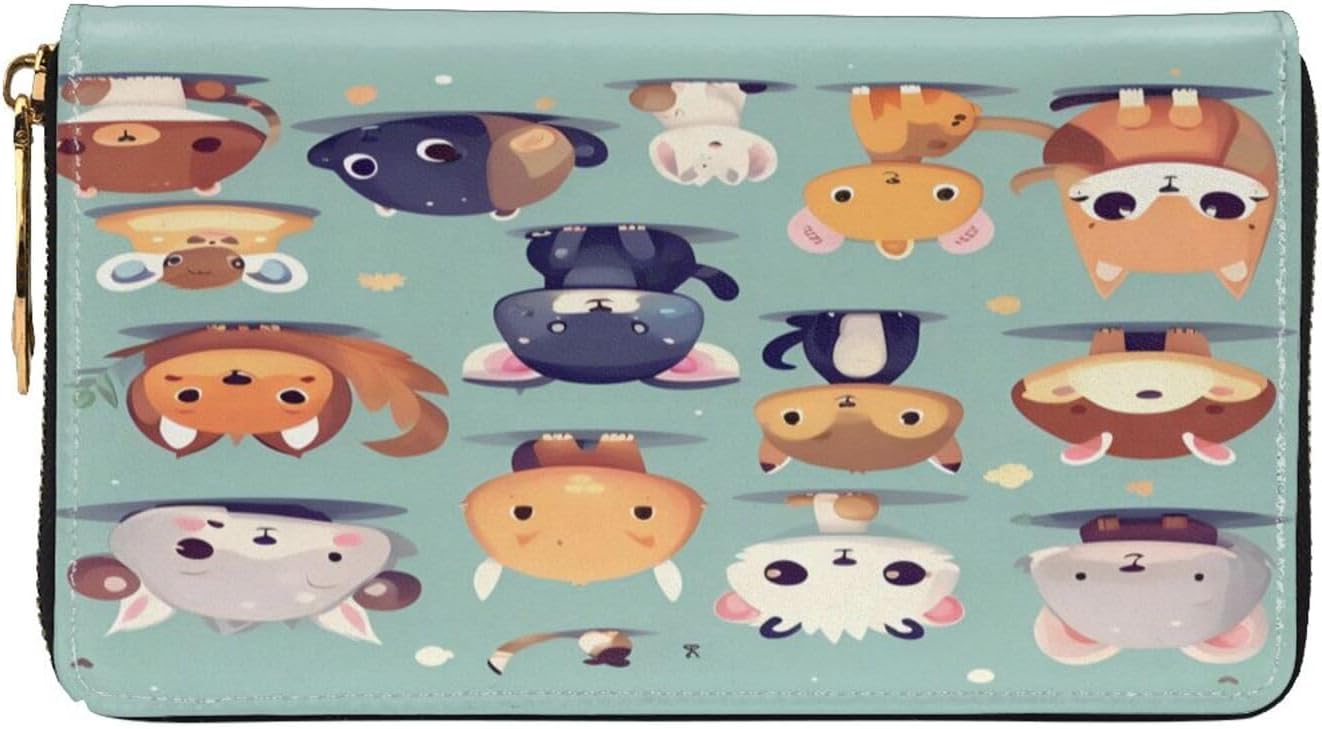 Cute little animals Long Zip Around Wallet for Women, Large Capacity RFID Leather Wristlet Wallet with 12 Card Slots Coin Purse, Fashion Clutch Purse with Wrist Strap