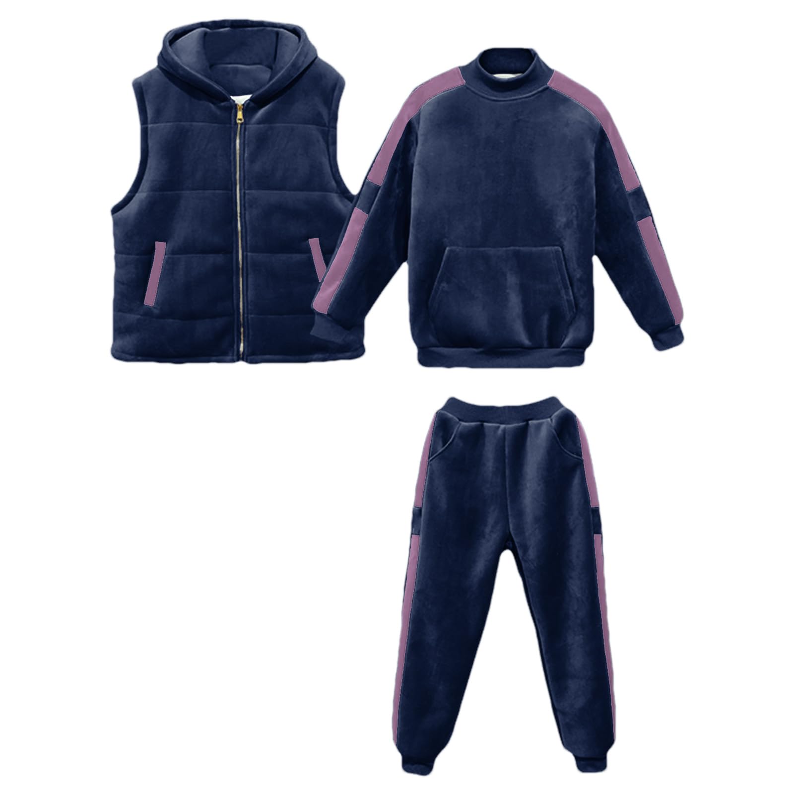 amropi Niña Chándales Sudadera con Capucha y Chaleco y Pantalones 3 Piezas Conjunto de Ropa para 3-13 años