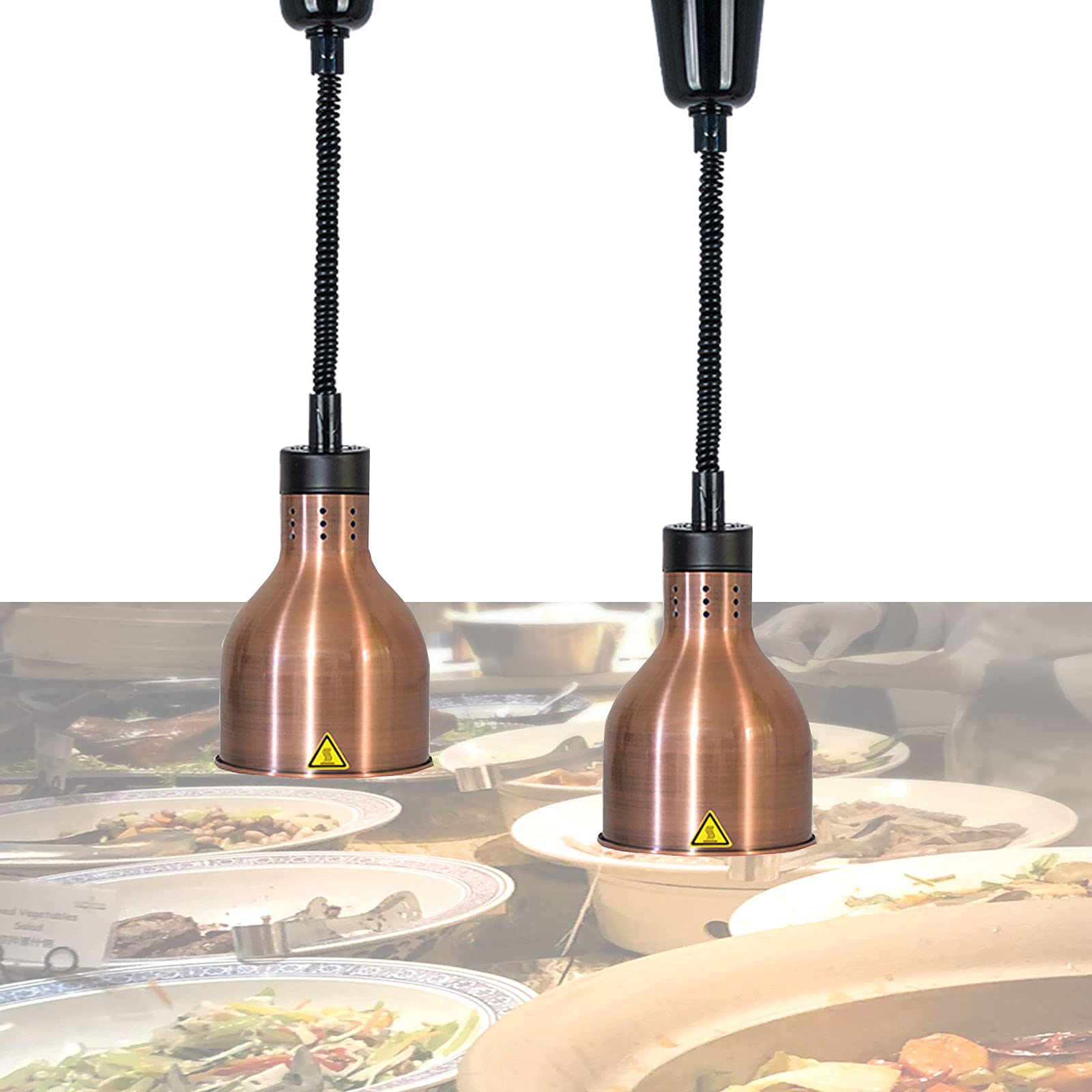 2 Lámparas Calentadoras De Comida 250W Para Buffet - Altura Ajustable 60-180cm, Color Cobre Rojo