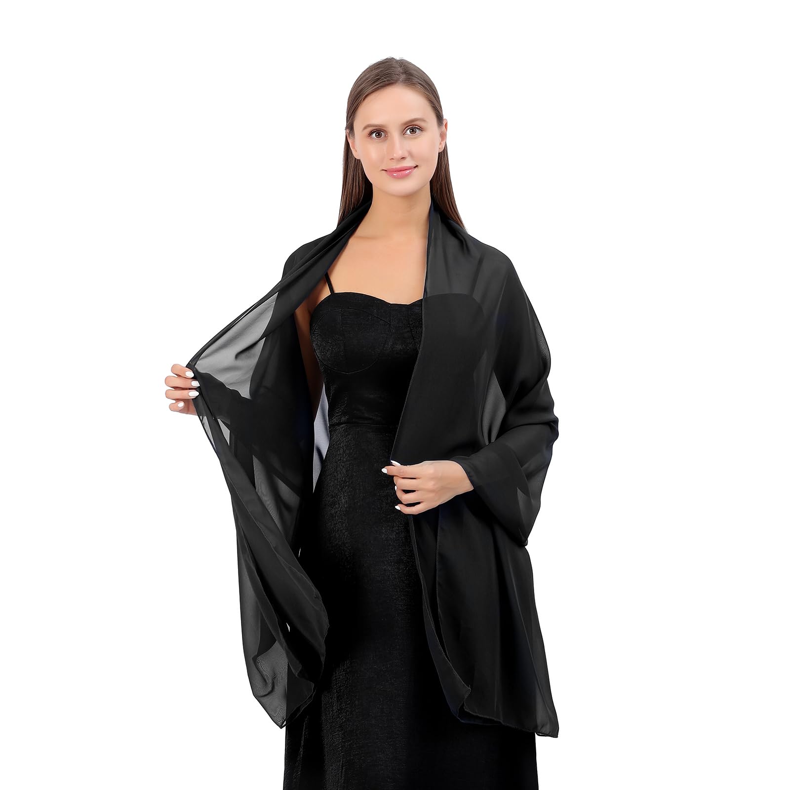Jeffdad Sheer Chiffon Schal, Stola für Abendkleid Damen Halstuch, 200 x 70 cm Soft Chiffontücher Leichter Schultertuch Sommer Schal Damen Festliche Stola für Hochzeit Braut Party