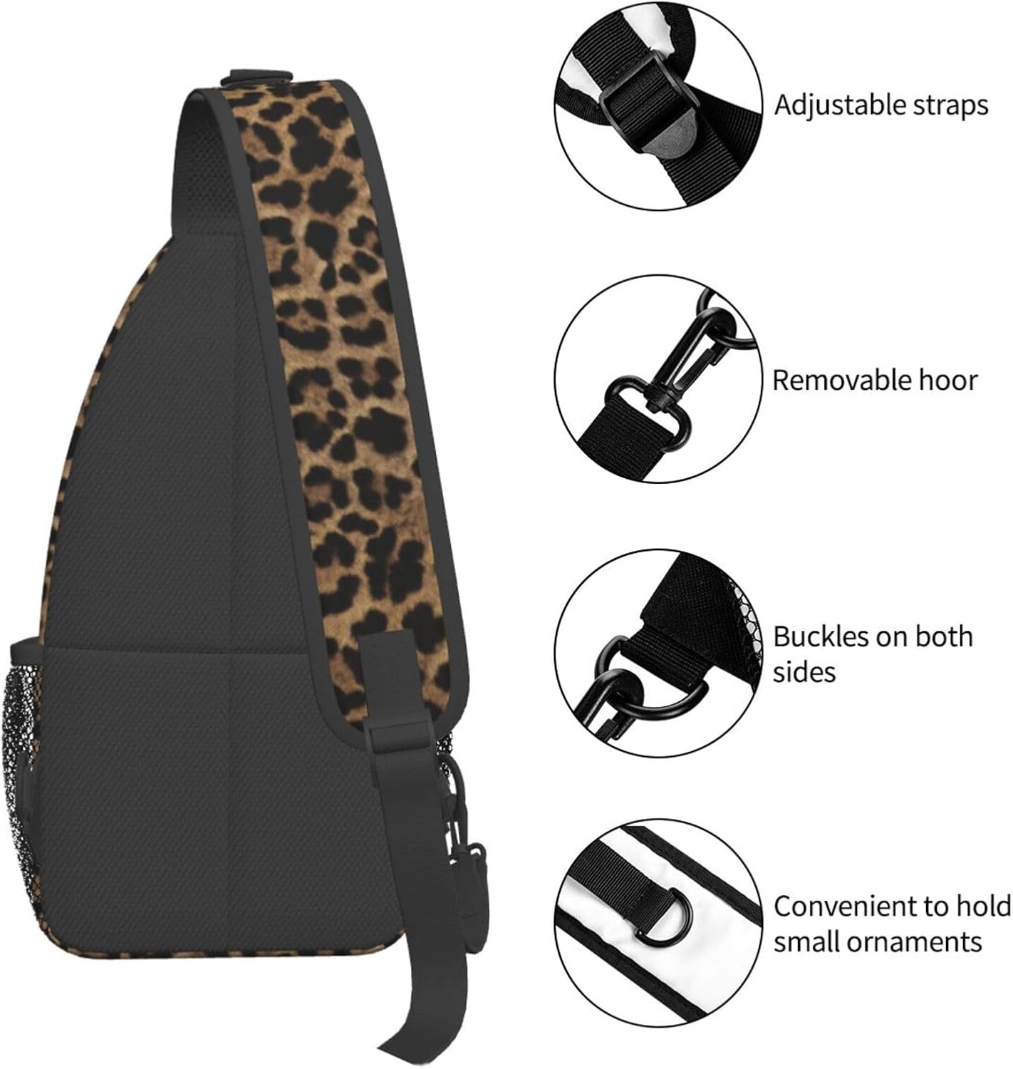 Brown Leopard Print Sling Bag Abstract Spotted Fur Cheetah Pattern Crossbody Backpack Cute Wild Animal Skin Texture Chest Shoulder Bag Casual Gym Sports Travel Hiking Daypack for Women Men - Image 5