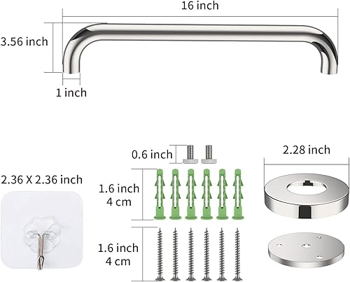Miniatura 2 de Barra de agarre de ducha de acero inoxidable de 16 pulgadas, mango de ducha cromado ZUEXT para baño, barra de soporte de barandilla de seguridad