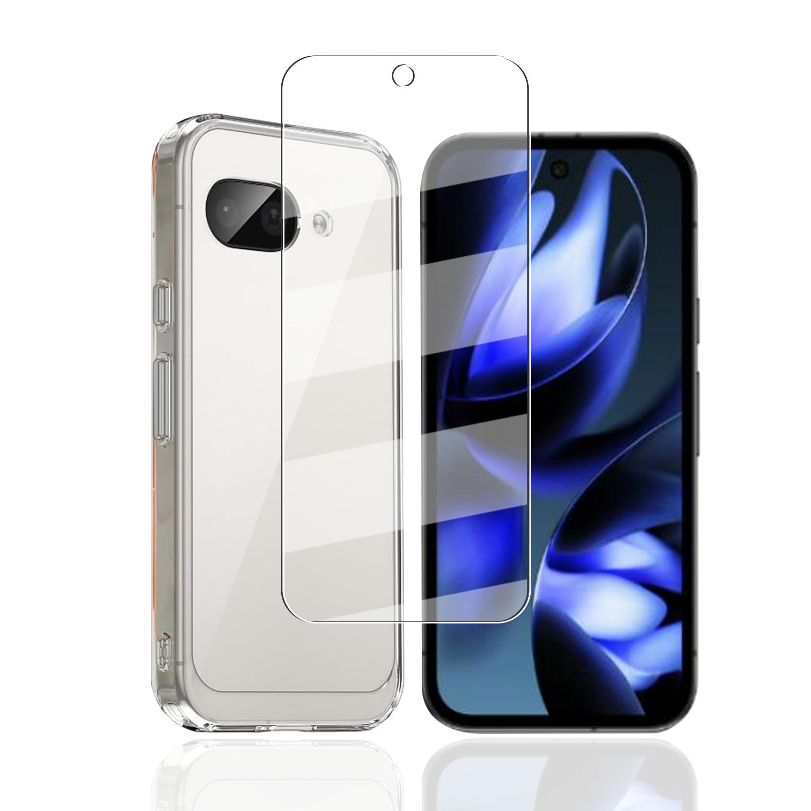 Google Pixel 9A 置き換え可能です【1枚ガラ ス フィルム+1つですシリコン ケース】 pixel 9a 用のケース クリア TPU 耐衝撃 落下防止 専用保護 シリコン ケースPixel 9A 液晶保護フィルム 採用日本製素材旭硝子製 高透過率 薄型 硬度9H 飛散防止処理Pixel 9A 用の ガラスフィルム + TPU セット