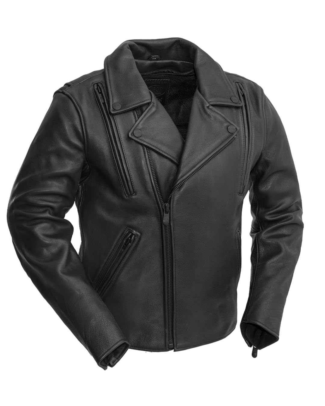 First Mfg Co - Night Rider - Mens Motorcycle Biker Riding Black Leather Jacket - Large - Action