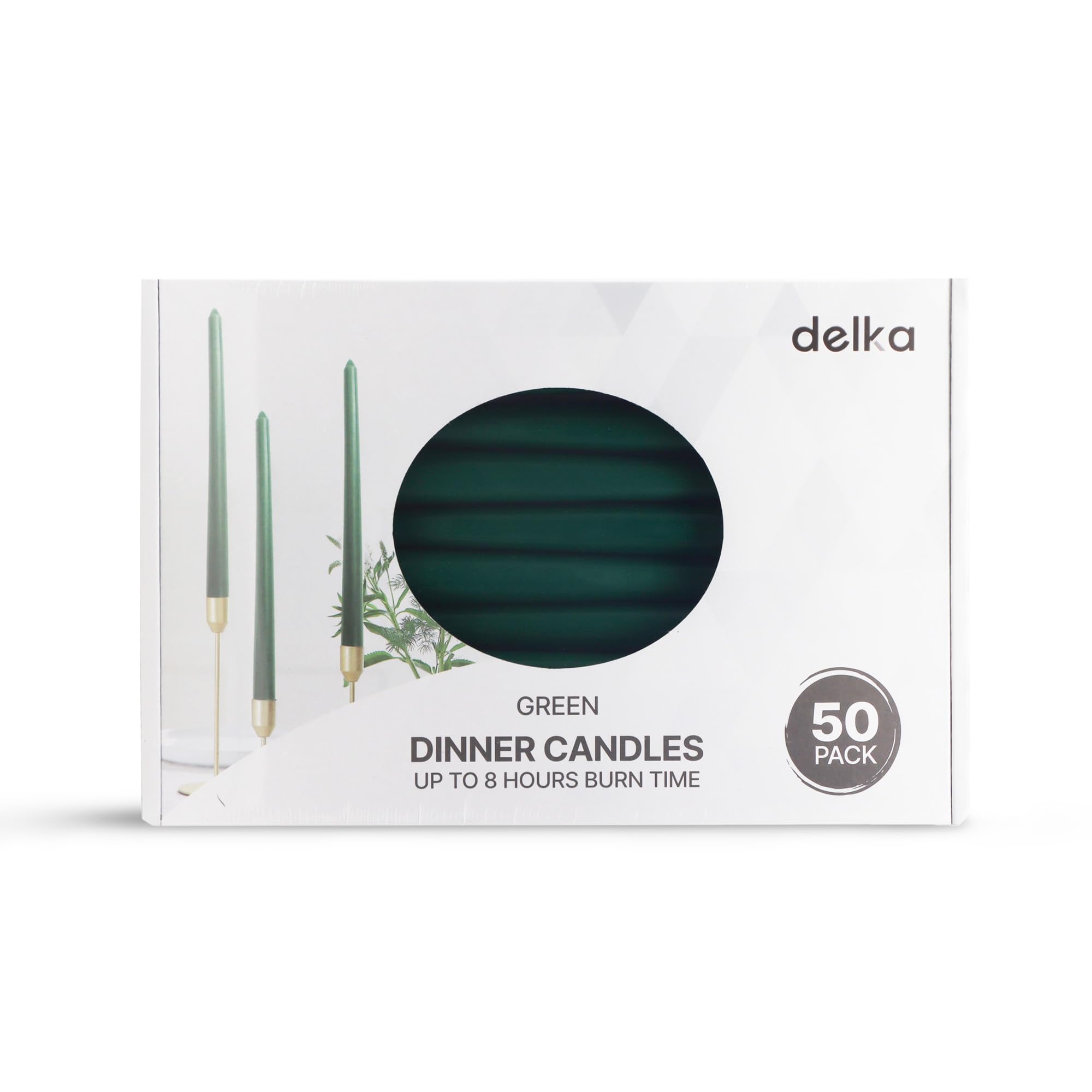 Delka Green Tapered Dinner Candles – Long Burn 8 Hours, Unscented, Dripless, Smokeless – Elegant Table Candles For Weddings, Home Décor, Parties, Events & Holidays
