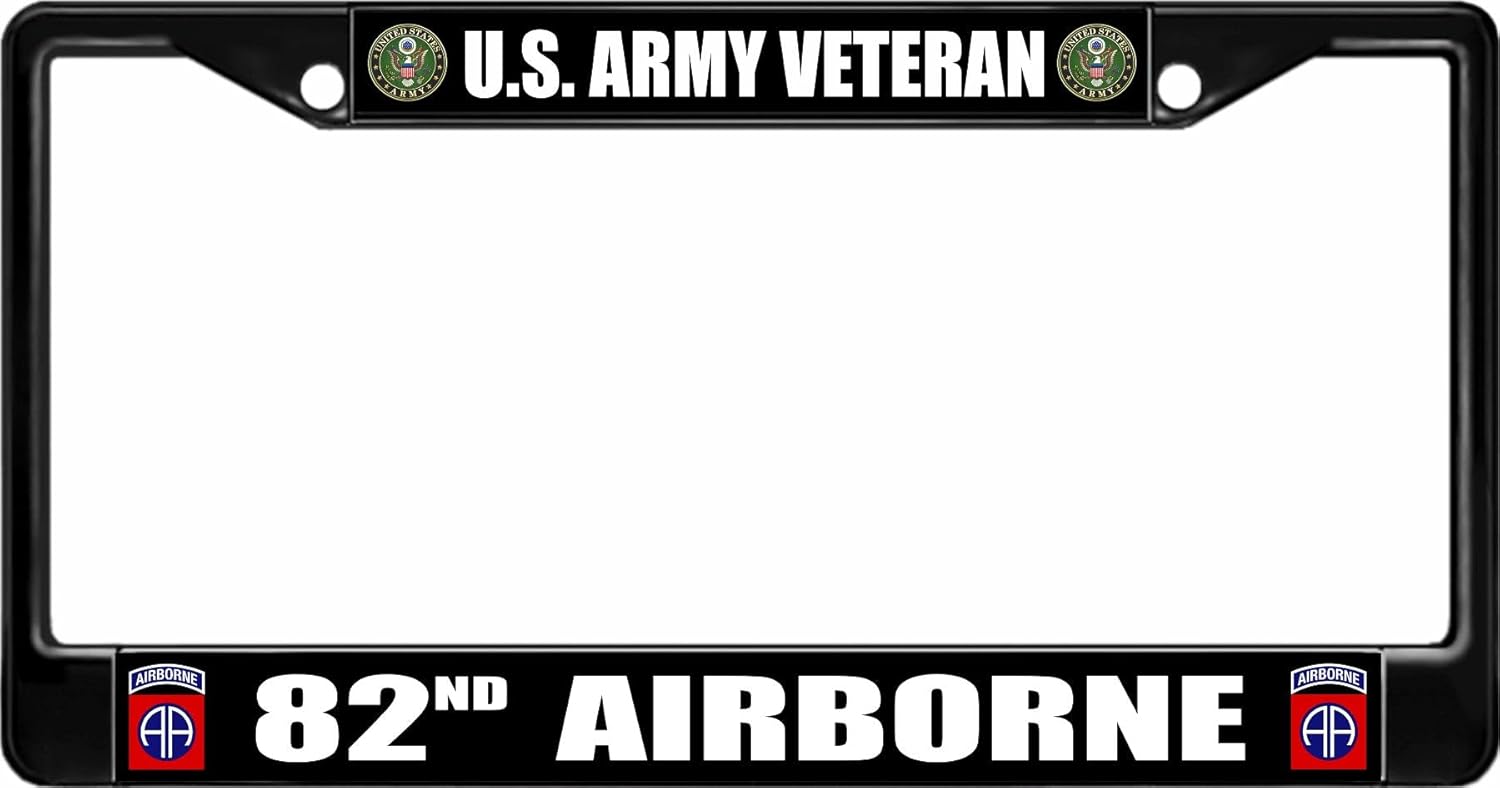 U.S. Army Veteran 82nd Airborne Black License Plate Frame