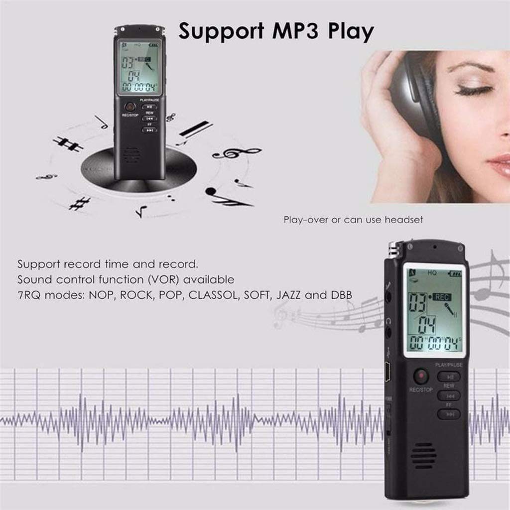 Cyfrowy dyktafon aktywowany głosem na wykłady, spotkania i klasy, przenośny 16 GB urządzenie do nagrywania z mikrofonem i odtwarzaniem MP3 (rozmiar: 16 G)