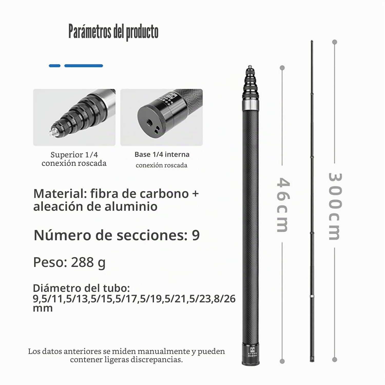 Selfie Stick, Palo Selfie Invisible 3m, Palo para Selfies de Fibra de Carbono, Cámara de Movimiento Selfie Stick, para Insta360 X3/X5/ONE RS/GO 2, Incluye Funda de Transporte (Plateado)