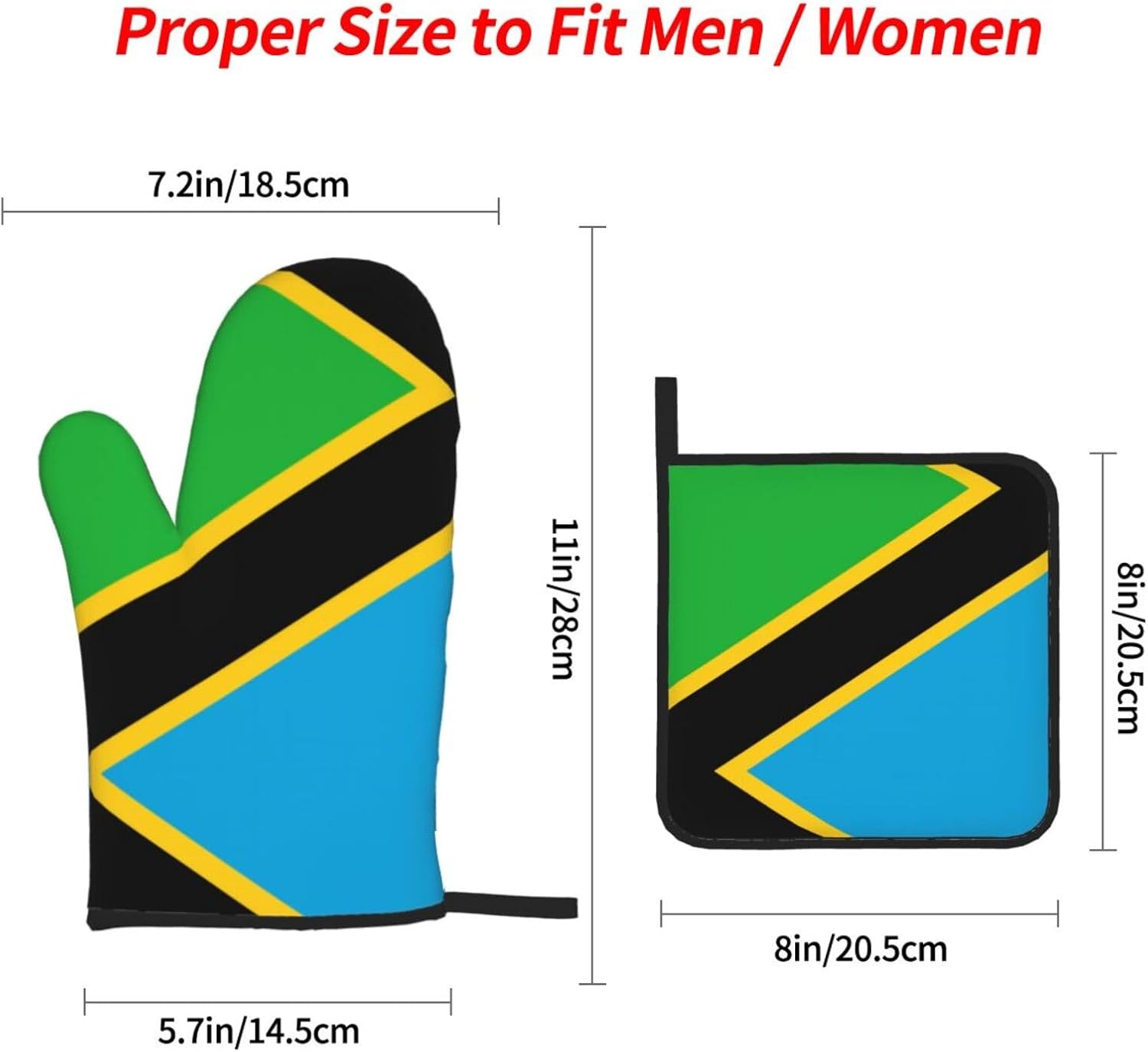 Tanzania Flag Oven gloves and heat-resistant mat 4-piece set. Suitable for grilling, microwave oven frying, and baking