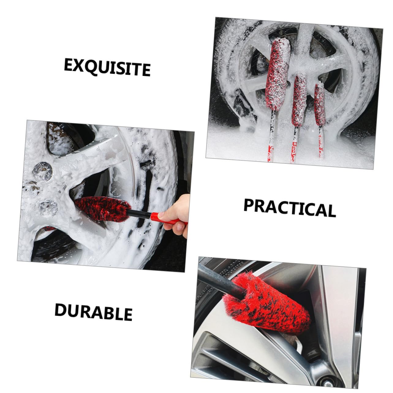 ERINGOGO Set 3 Spazzole per Pulizia Pneumatici Auto Microfibra Morbida Setole Dense Manico Ergonomico 3 Misure Facile da Usare Leggera e Facile da Riporre