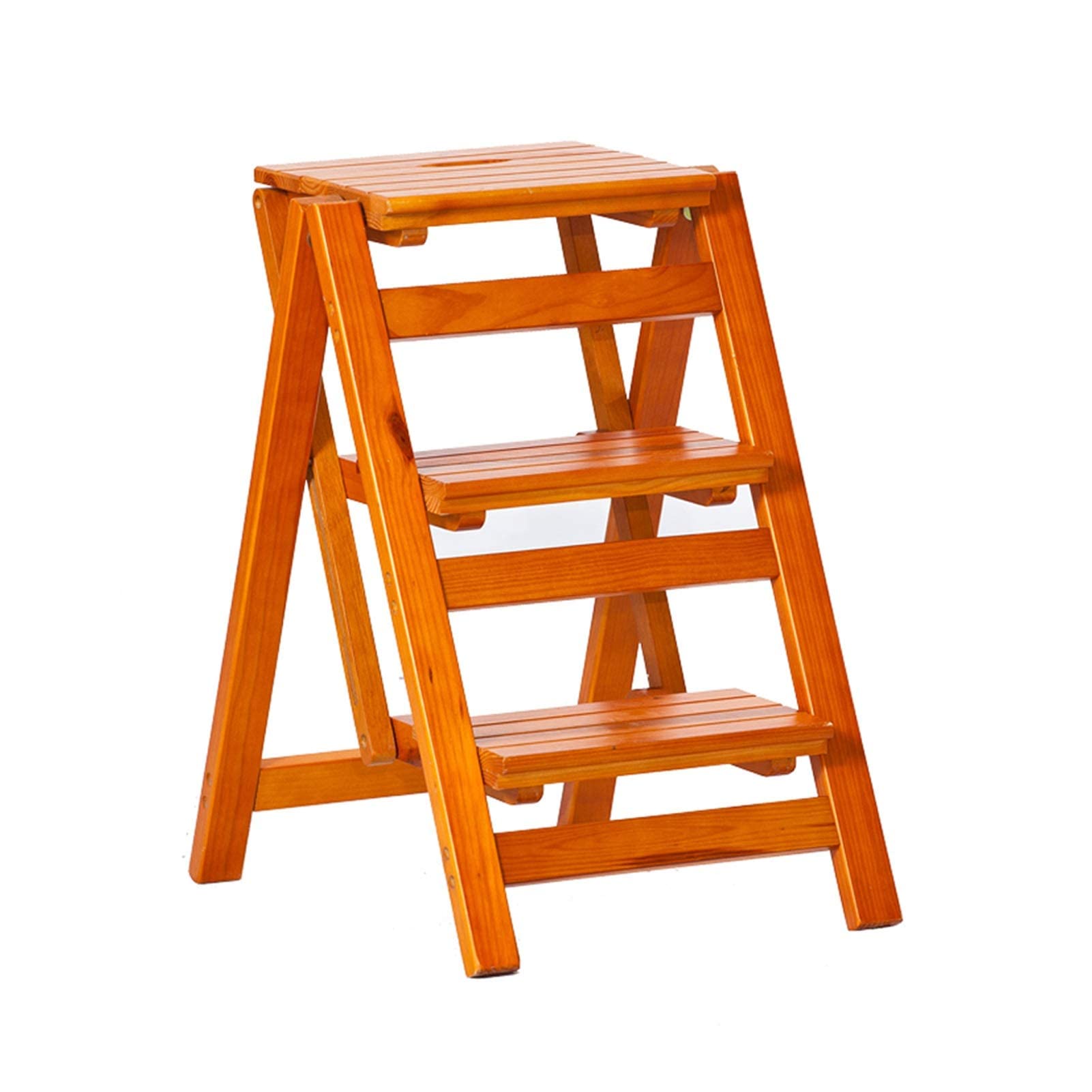 Cxvhsertwr Walnut Ladders For Home, Folding Kitchen Step Stool Home Stepladder Safety Climb(Walnut)