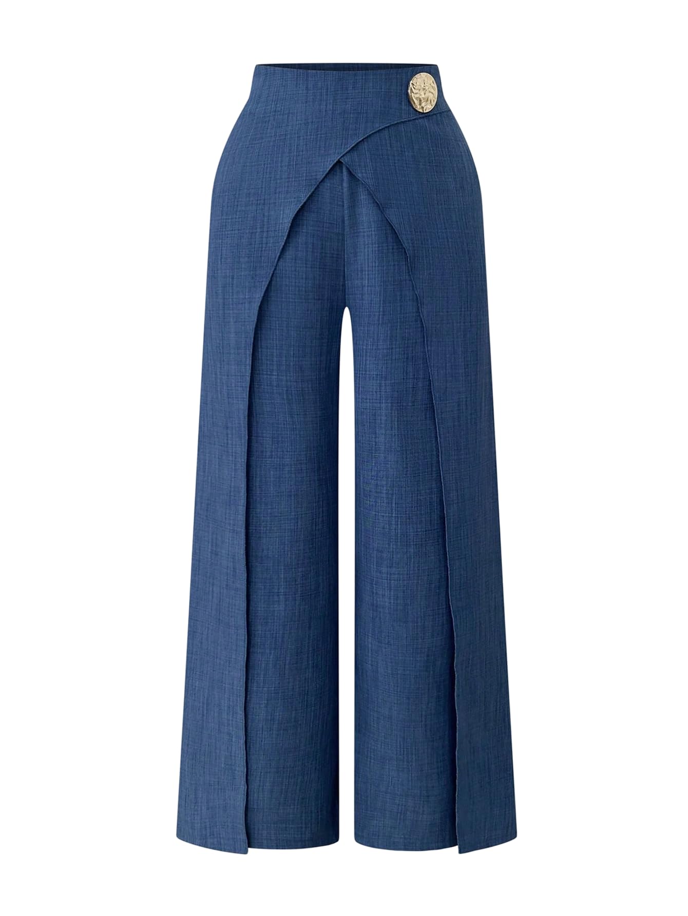 OYOANGLE Womens Wide Leg Wrap Pants Button Front Elastic High Waisted Elegant Trousers