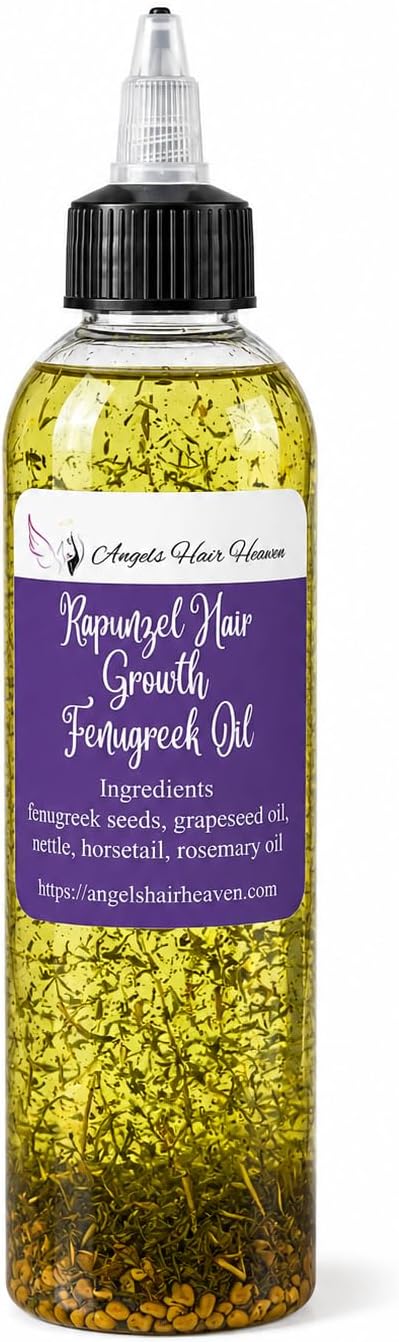 8 oz Rapunzels Fenugreek Hair Growth Oil – Fast Growth Treatment for Thinning & Hair Loss – Nettle, Horsetail, Rosemary & Grapeseed Oil – Natural Scalp Strengthening