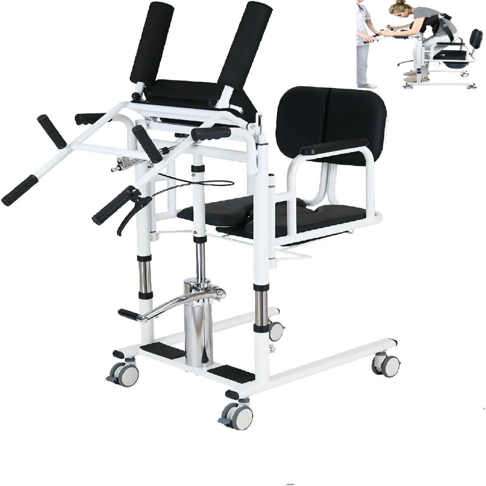 Genérico Silla de Transferencia para elevación de Pacientes, Elevador de Pacientes portátil y liviano, Altura de elevación del Asiento Dividida a 180° Ajustable, Transferencia multifunción