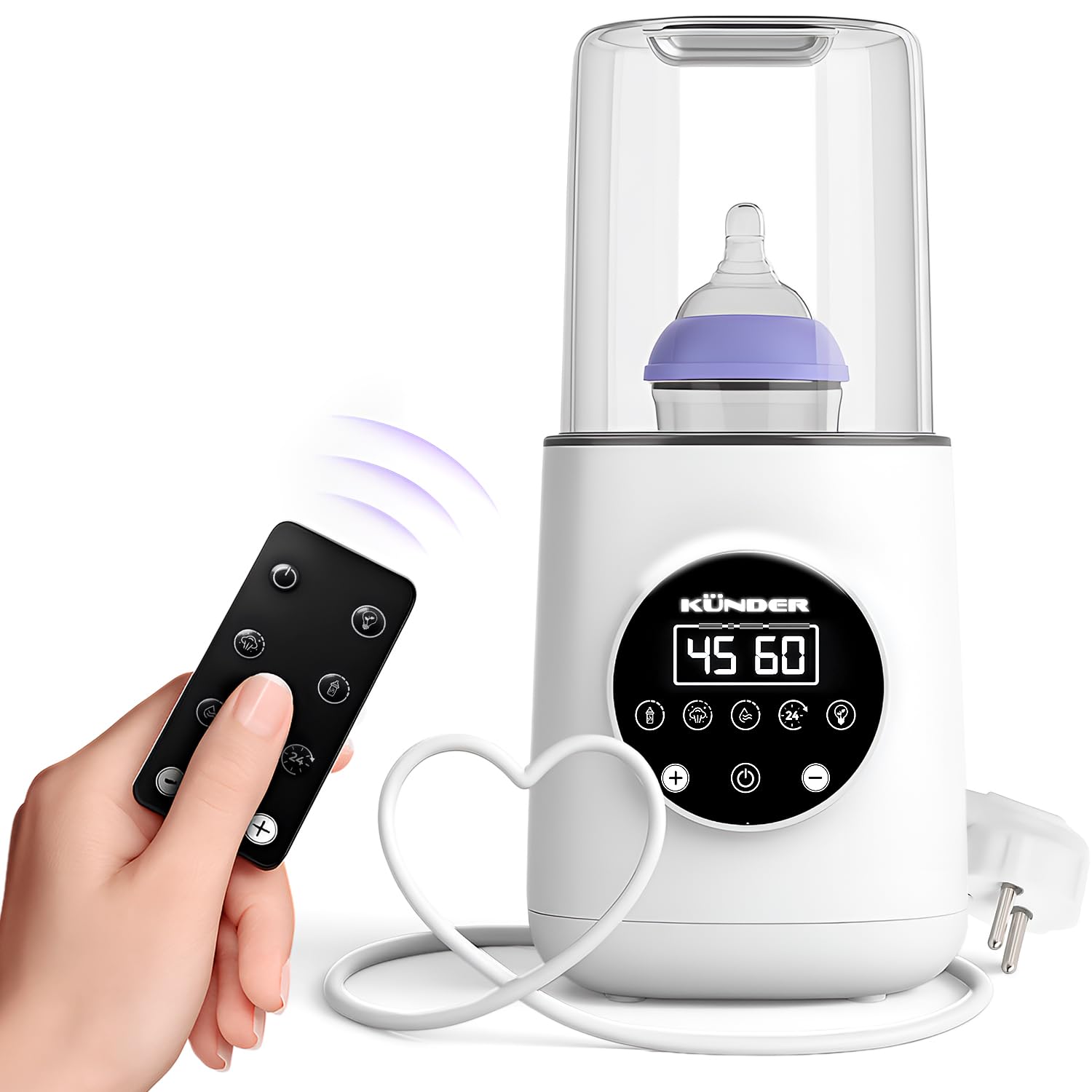 10-in-1 Flaschenwärmer Baby, Babykostwärmer mit schnellem Aufwärmen, Warmhalten, Abtauen – Babyflaschen Wärmer mit LCD-Display und Fernbedienung, Sterilisator für Babyflaschen, Baby Bottle Warmer