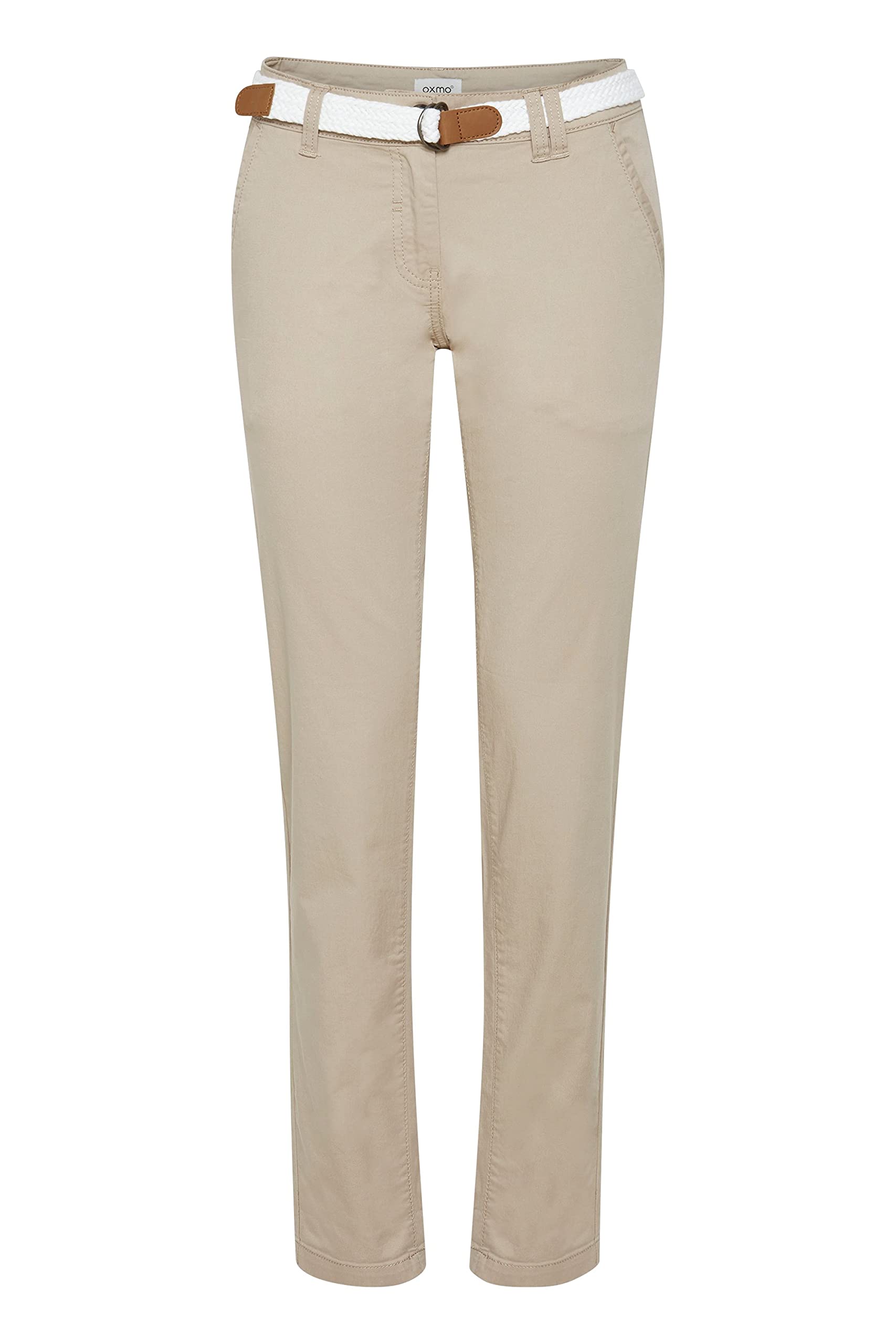 OXMO OXChakira Damen Chino Hose Stoffhose mit Gürtel Stretch Eingrifftaschen Baumwollmischung Regular fit