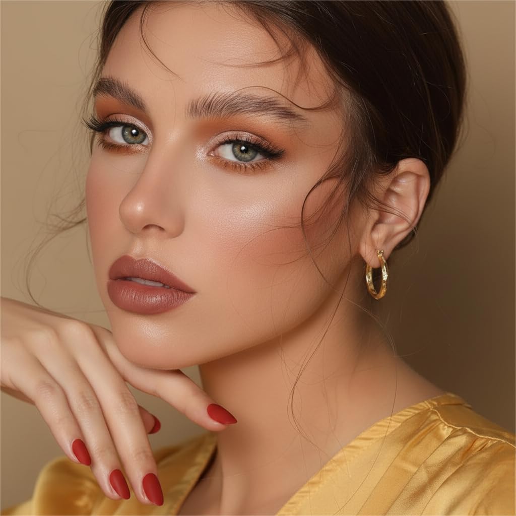 Gold Plated Earrings for Women 14K Gold Plated Hoop Earrings for Women with CZ Geometric Cut Face Gold Earrings Unique Hoops Womens 25mm - Image 2