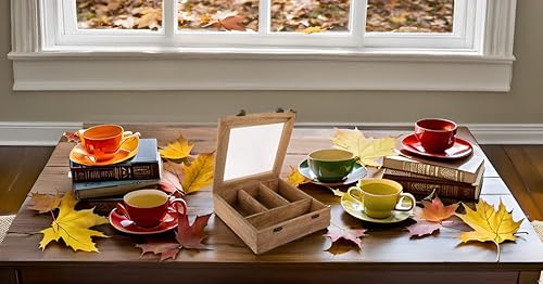 Miniatura 4 de Caja de té de madera para almacenamiento, organizador de cofre con 4 compartimentos de almacenamiento grandes para una variedad de especias y