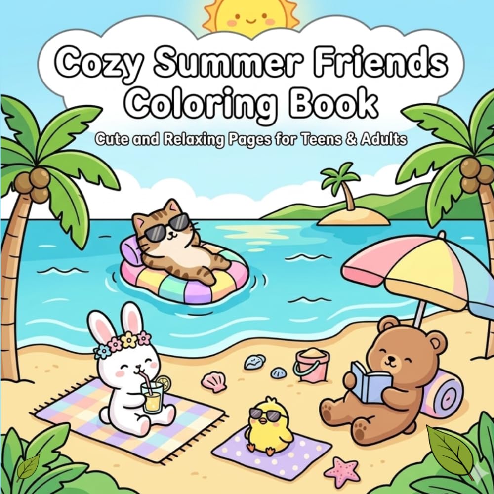 Cozy Summer Friends Coloring Book: Cute and Relaxing Summer Animal Coloring Pages for Teens, Adults, and All Ages