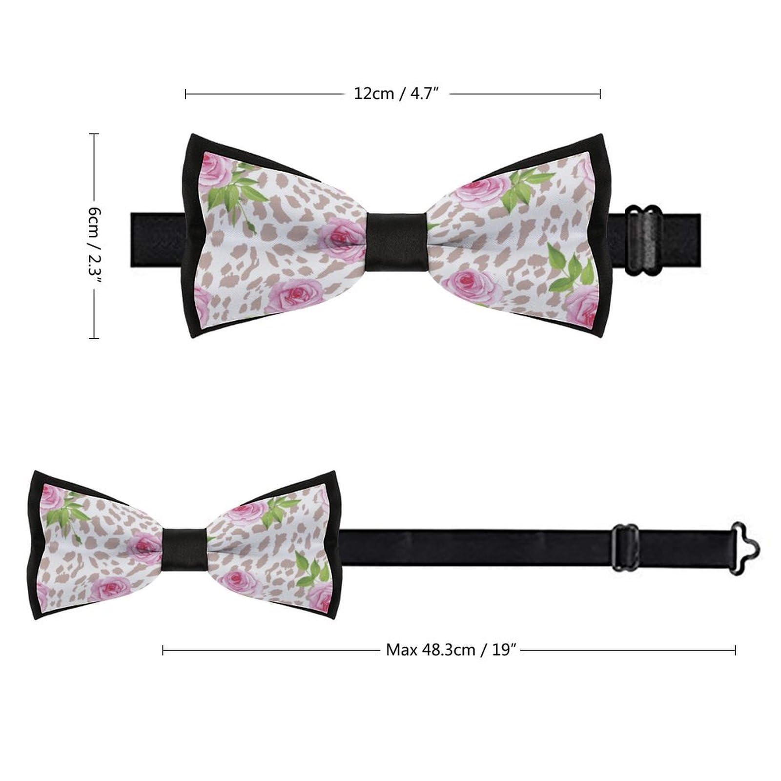 JYYAU Leopard And Roses Flowers Pattern Bow Tie Adjustable Necktie For Men Business Fashion Pre-tied Tie Neckwear Novelty Accessory For Weddings Party Festival
