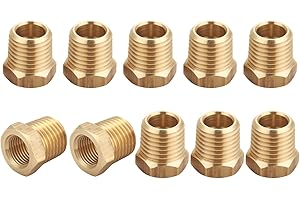 Pack of 10 Brass NPT Thread Reducing Hex Bushings: 1/4" Male to 1/8" Female