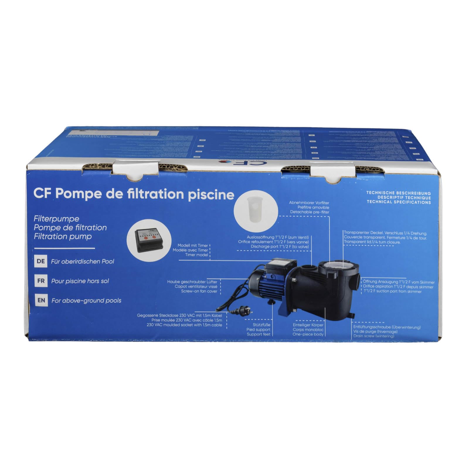 Pompe Filtration Piscine avec Timer Intégré - Modèle 1/3 - Piscine 10 à 20m3 - avec Préfiltre- Couvercle Quick Lock sans Vis - A Utiliser en complément d'un Filtre
