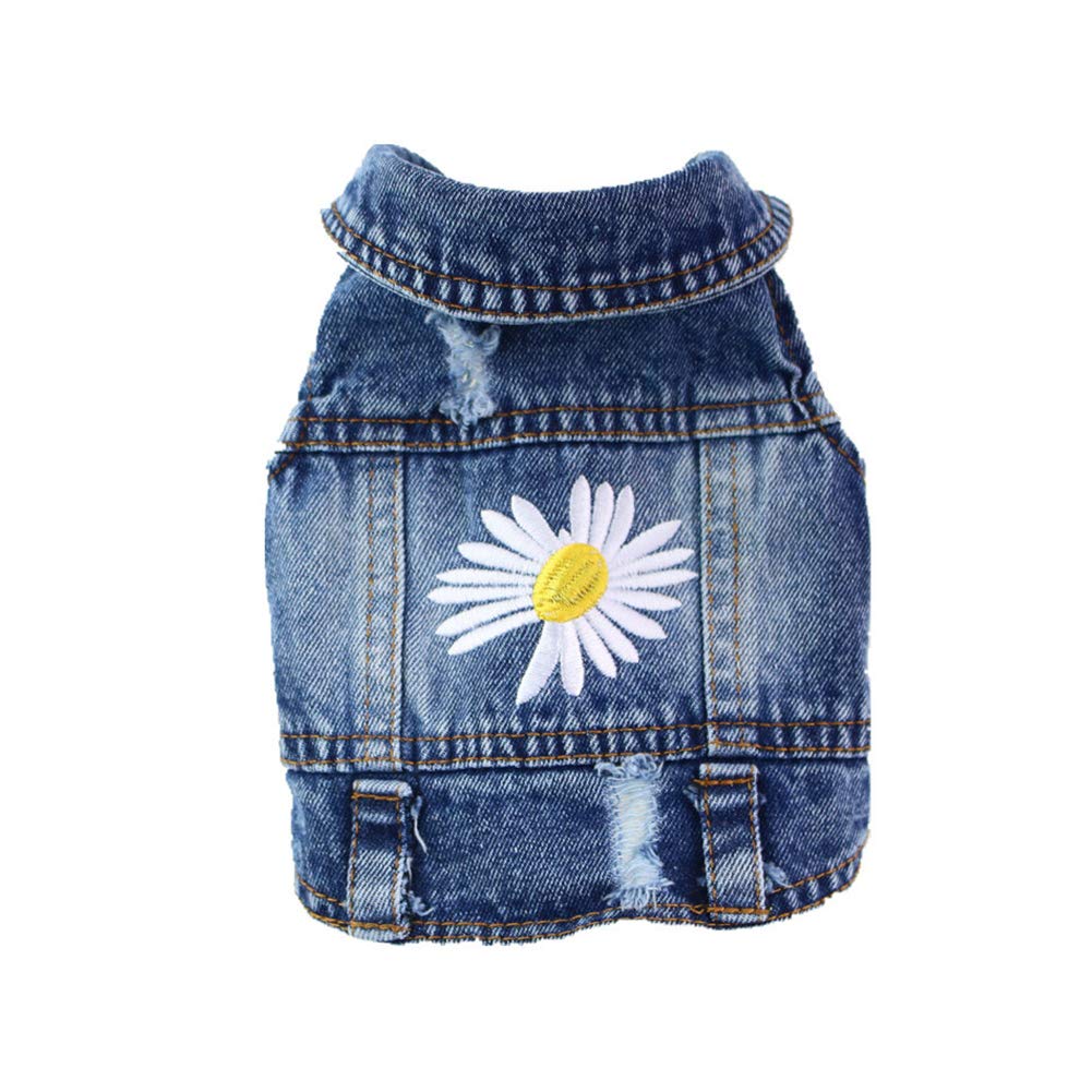 pawstrip Dog Jean Jacket Summer Cool Puppy Denim Dress Classic Daisy Kitten  Doggy Cowboy Vests Cute Pet Cats Lapel Skirt Outfit Medium Small Dogs