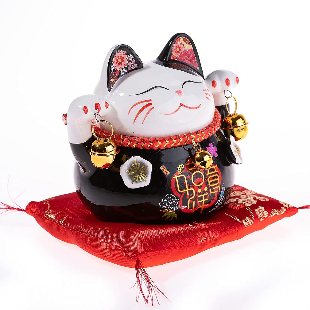 lachineuse - Maneki Neko kot szczęścia skarbonka - Kawaii japoński obiekt dekoracyjny - talizman kot - Money Cat - porcelana 11 x 10 x 9,5 cm - chińska azjatycka dekoracja