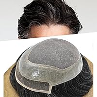 Vista 11 de Toupee - Sistema de cabello humano de repuesto con encaje frontal para hombre, extensiones de pelo tipo tupé mono PU para hombres