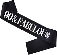 Vista 8 de Banda de cumpleaños de 50 y fabulosa, lámina plateada de satén negro del '50 y fabuloso para hombres o mujeres, decoraciones de fiesta de cumpleaños