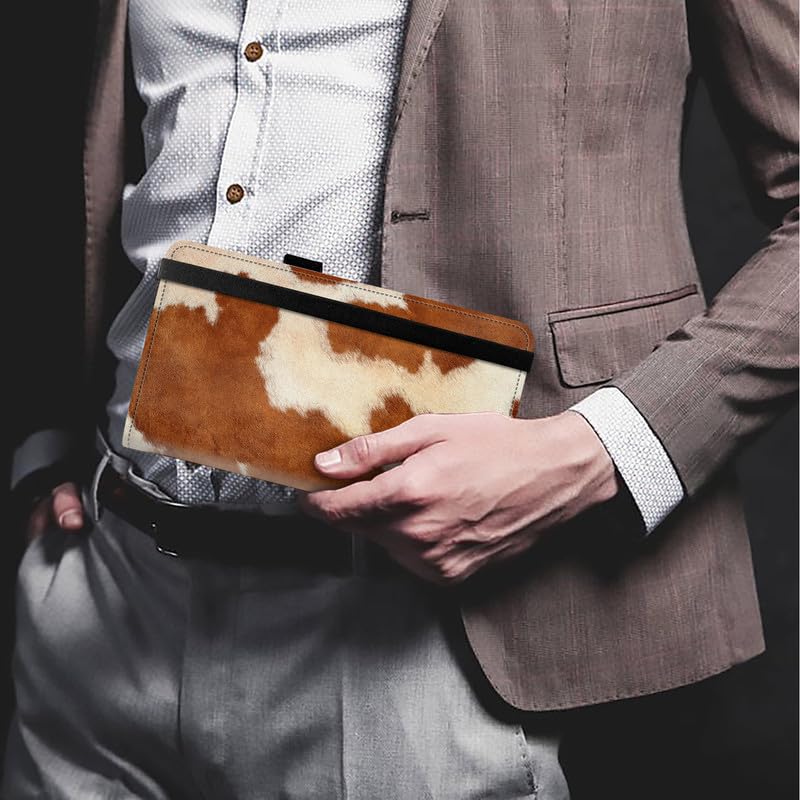 Image of FUYOCWE Checkbook Cover for Men Women Check book Covers Holder for Personal Checkbook Register Duplicate Checks,RFID Blocking Leather Checkbook Wallets w /Elastic Strap-Cow Hide Animal Print Brown
