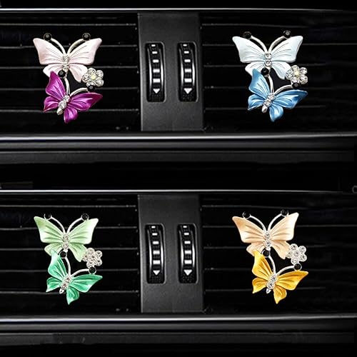 Miniatura 2 de Ambientadores de automóvil con clips de ventilación para mujer, lindos clips de ventilación de doble mariposa con diamantes de imitación, clip de