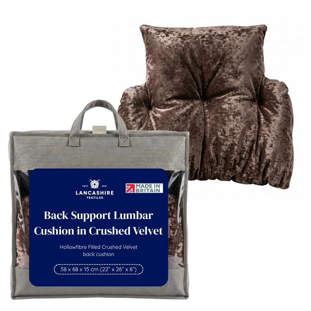 Lancashire Textiles Back Support Lumbar Cushion in Crushed Velvet – Hollowfibre Filled T-Shaped Lightweight Pillow – Comfort Support for Armchair (Size -58 X 69 X 12 cm; Colour- Champagne)