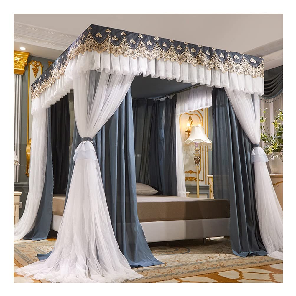 Baldacchino per Letto a 4 Angoli per Letti Queen King, zanzariera per Tende da Letto di Lusso Ricamate in Pizzo con Supporto (Colore : Gray-1, Dimensioni : 150X200cm/59X79in)