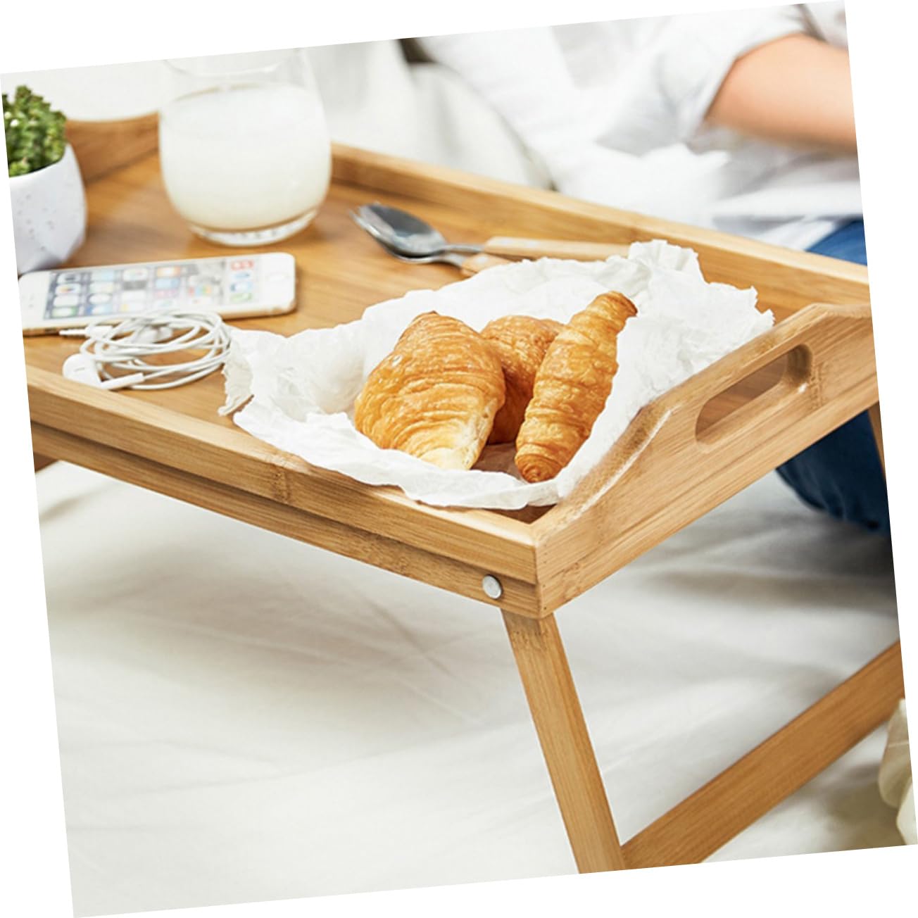 Cabilock 1pc Multifunctional Folding Table Bed Tray Table Laptop Desk Tray Media Bed Tray Bed Desk Tray Bed Tray Breakfast Serving Tray Serving Bed Tray Food Tray with Handles Khaki