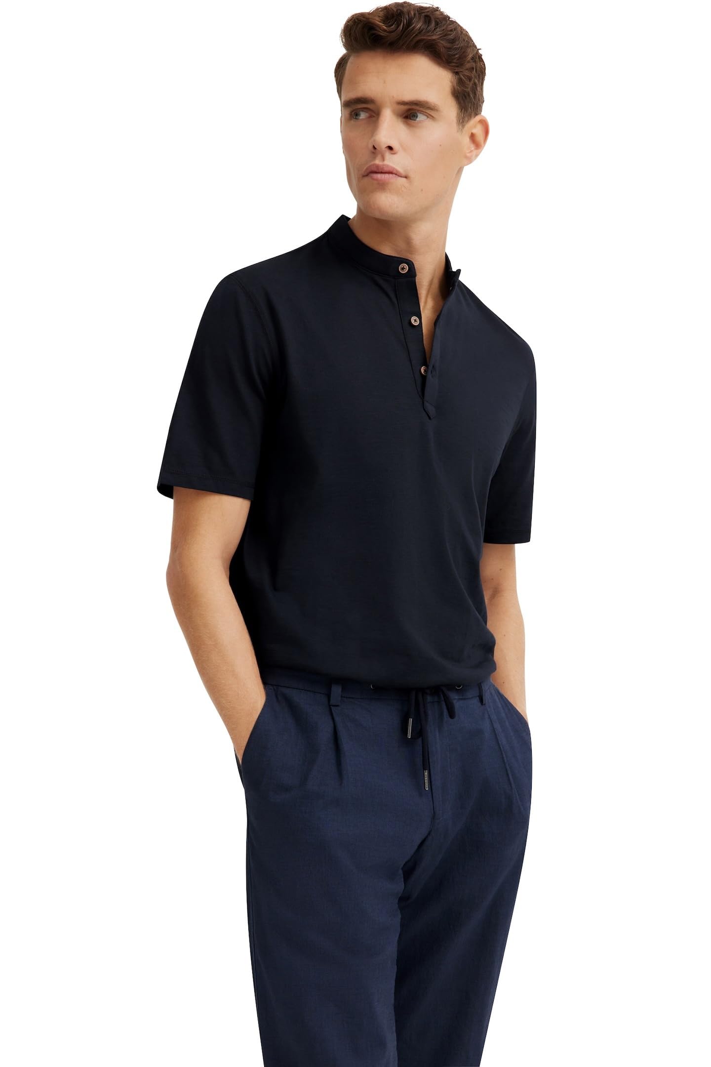 bugatti Men's Polo Shirt Stand-Up Collar Short Sleeve Modern Fit, 390-navy, M
