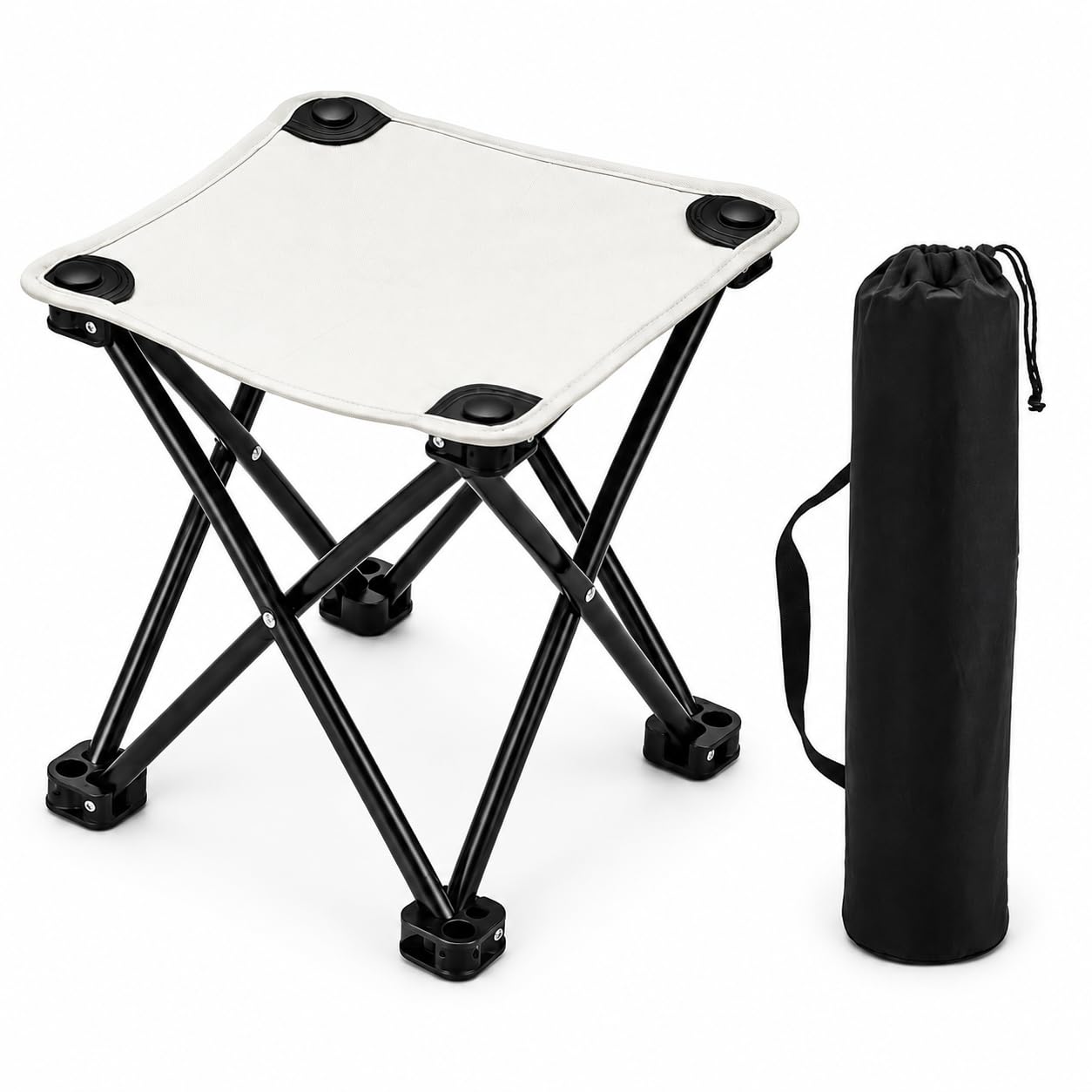 Portable Folding Camping Stool,Metal Frame Foldable Foot Rest Stool (White)