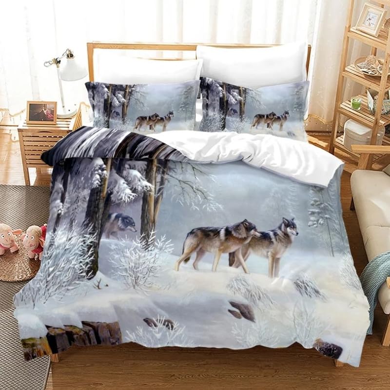 Parure de lit 240 x 260 loup des neiges avec 2 taies d'oreiller