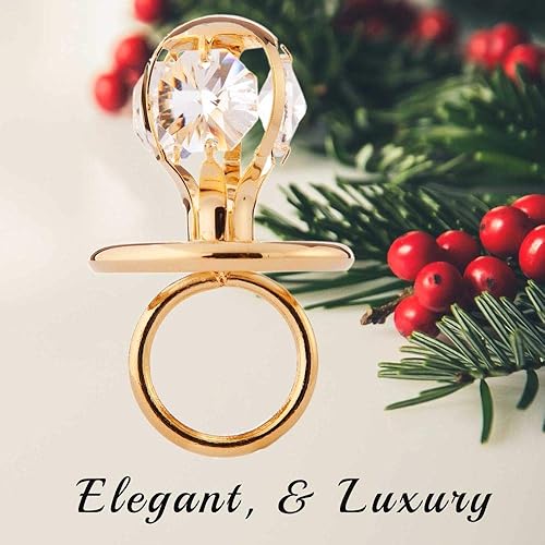 Miniatura 6 de Matashi Adorno de chupete de bebé chapado en oro de 24 quilates con cristales para la primera Navidad del bebé y colgante colgante – Gran regalo