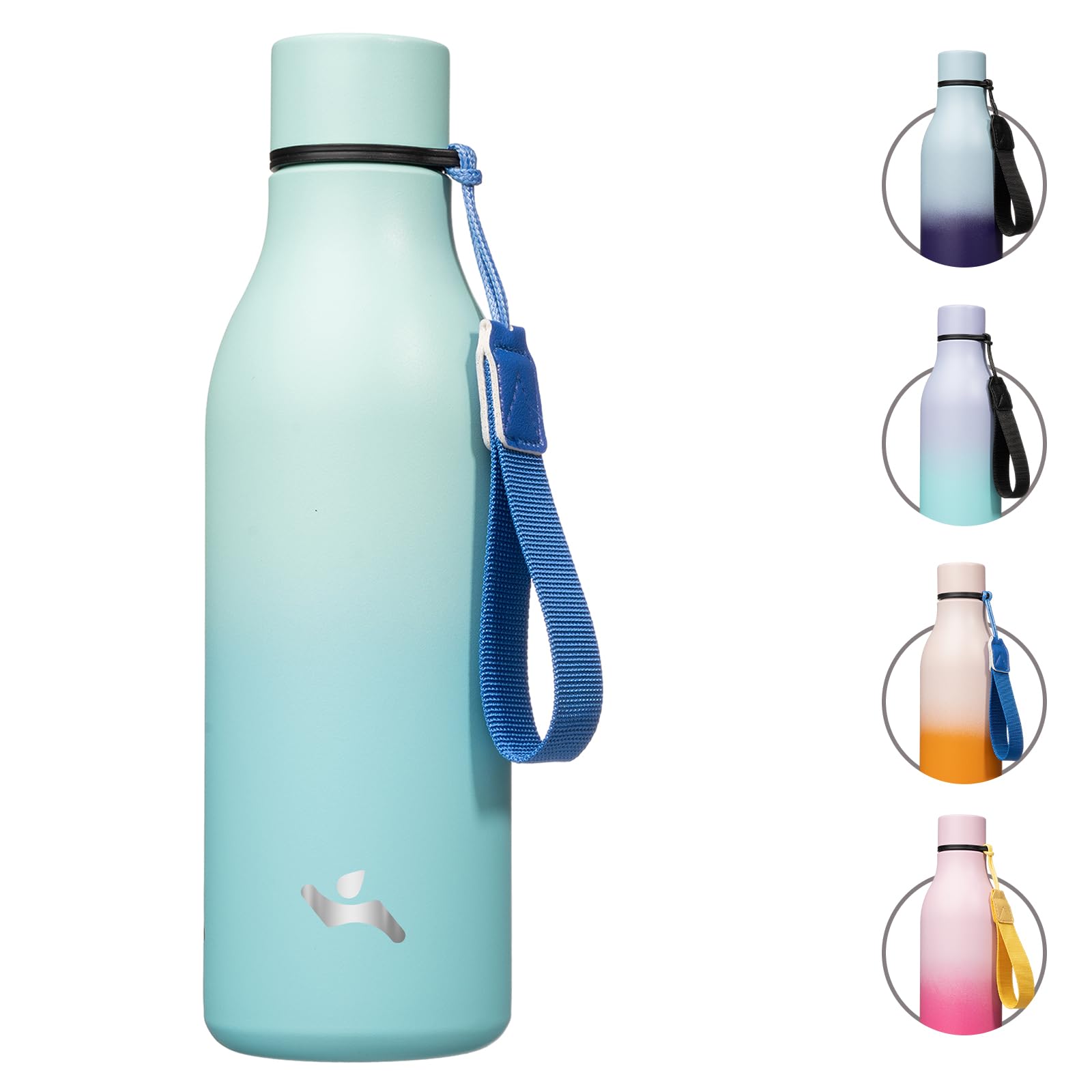 Konokyo 18 oz Insulated Stainless Steel Metal Water Bottle with Strap | BPA-free, leak-proof, dishwasher-safe reusable bottle with strap for gym, school, hiking, outdoor travel &amp; hydration