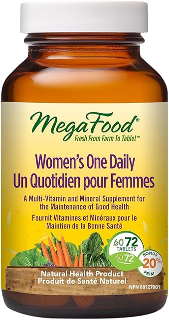 MegaFood Women's One Daily: Whole Food-Based Multivitamin with Iron Supplements, Vitamin E, Vitamin B12, Biotin, Zinc. Supports Optimal Health and Wellbeing, Loaded with Antioxidants, Ideal for Women Under 40. Helps in Energy Metabolism & Thyroid Gla