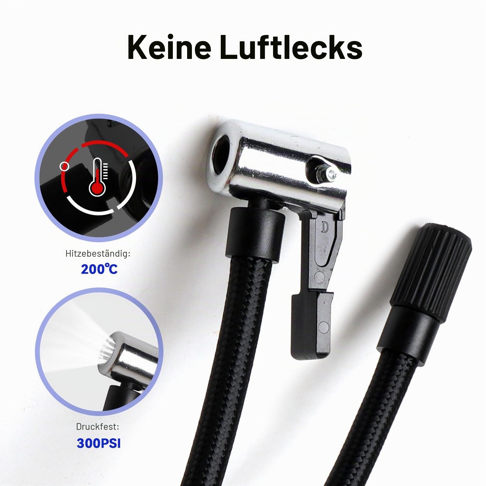 LEXIN Adapter für Französische Ventil, 40cm Luftschlauch mit Adapter für Amerikanische Ventil, 40cm Luftschlauch mit Hebelstecker Air Chuck und Ballnadel