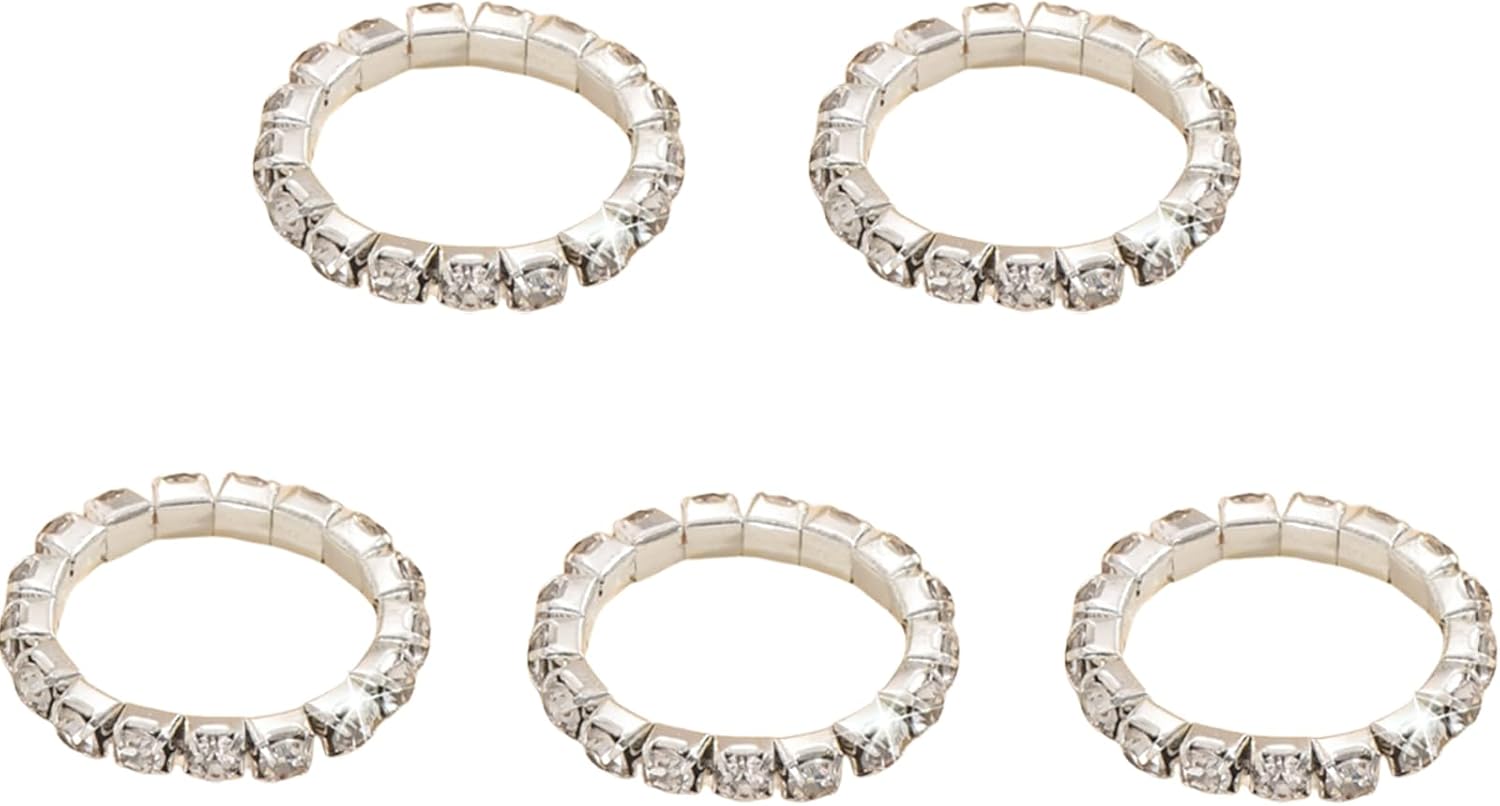 Silver Crystal Rings Set for Women,Glitter Rhinestone Stretch Rings for Wedding Bridal,Dainty Bling Cz Stackable Knuckle Rings - Image 8