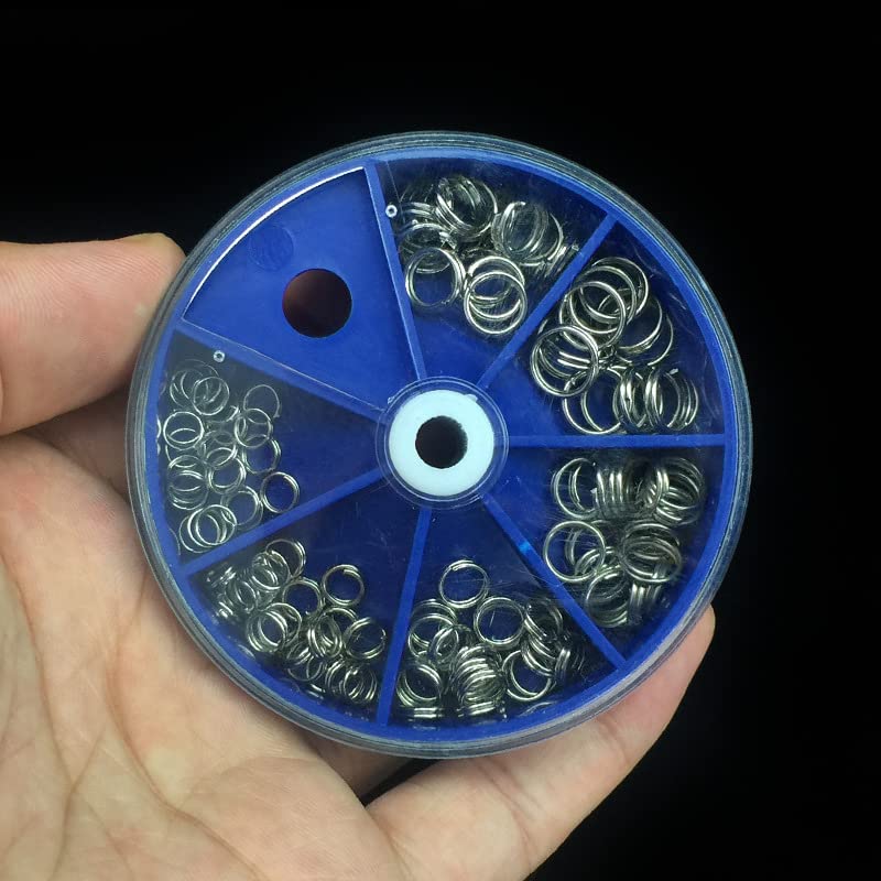 Conskyee Double Split Rings Fishing, Stainless Steel Split Rings kit Lure Connectors Fishing Tackle 115pcs, 6 Sizes Combo