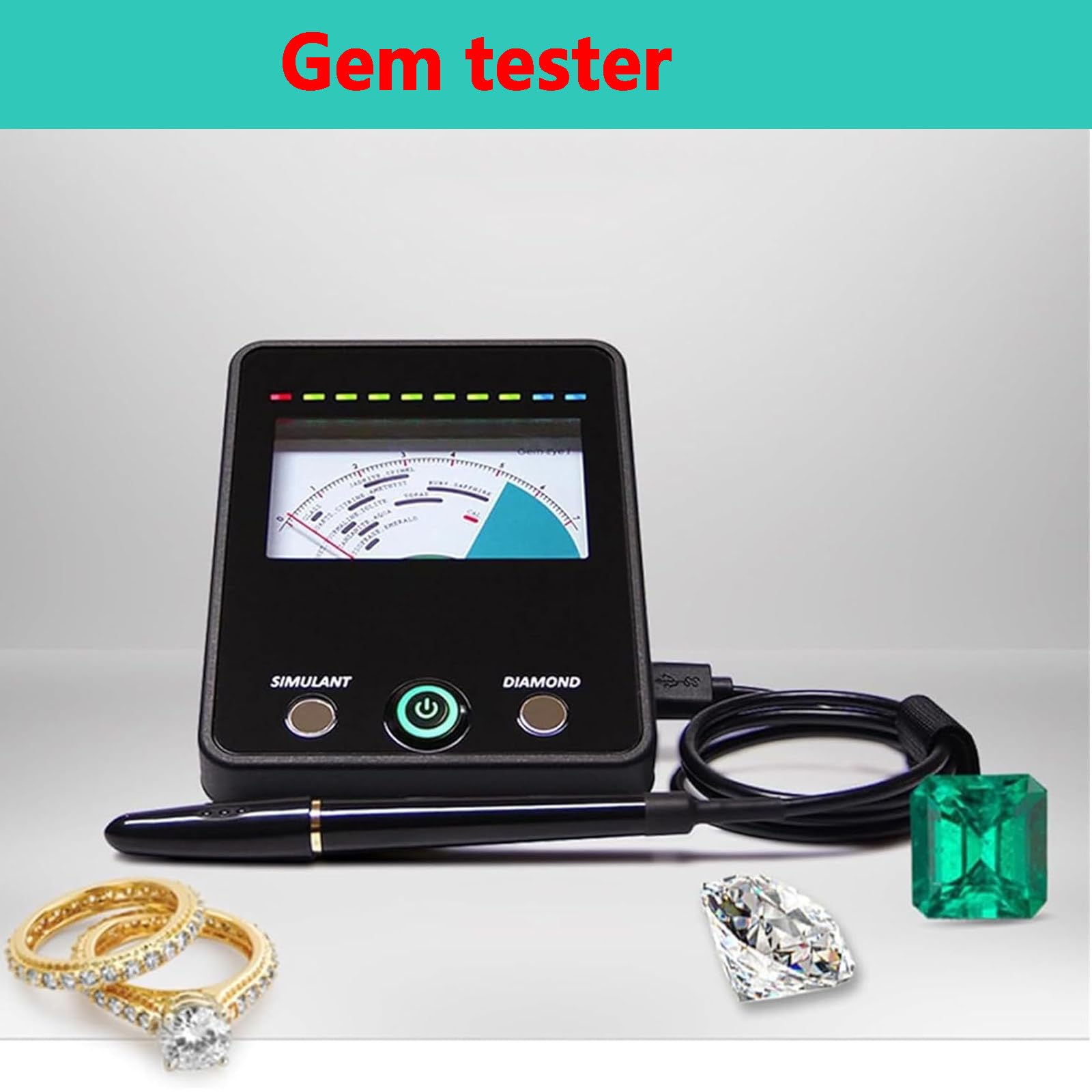 Probador Profesional Joyas, Kit Prueba Diamantes con Pantalla LED Y Calibración Automática, Prueba Dureza Jade, Probador Moissanita para Identificar Diamantes Y Piedras Preciosas