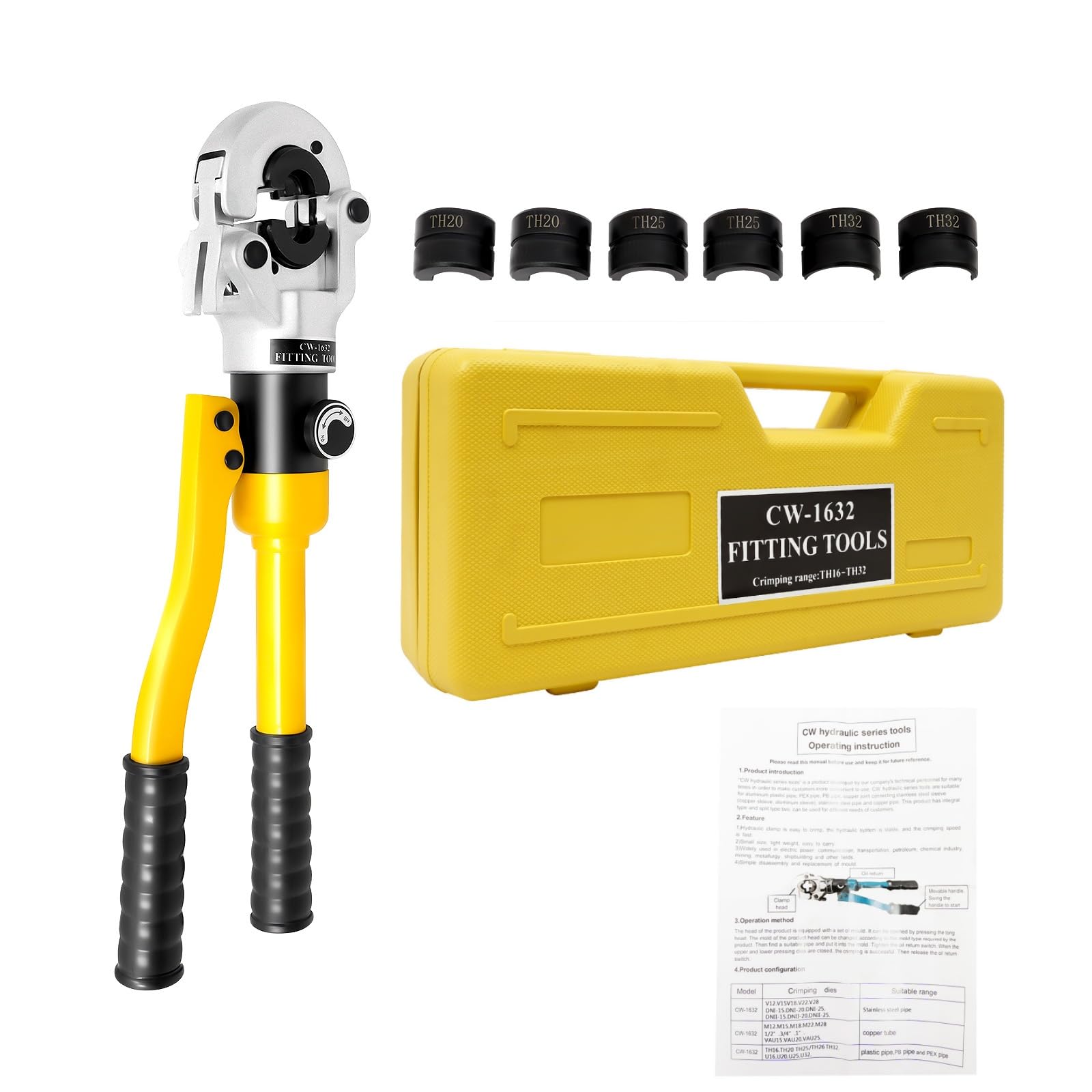 Pinza a pressa a 8 toni, per tubi in rame, con 4 inserti (0,63/0,79/0,98/1,26 pollici), pinza idraulica di crimpatura con cassetta degli attrezzi per tubo composito in alluminio, PEX, tubo