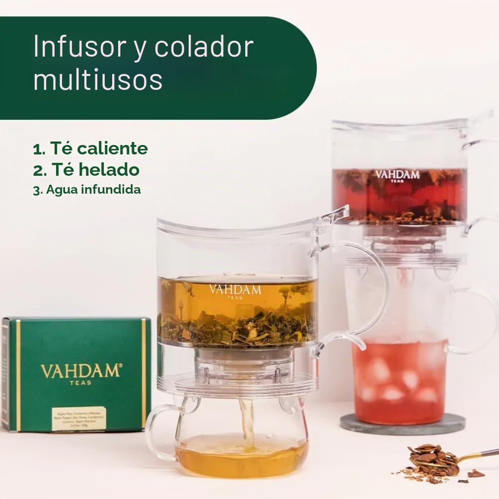 VAHDAM, Tetera para Té a Granel con Filtro de Malla Integrado para Taza | 474 ml | Libre de BPA | Diseño Antigoteo | Ideal para Té Caliente y Frío