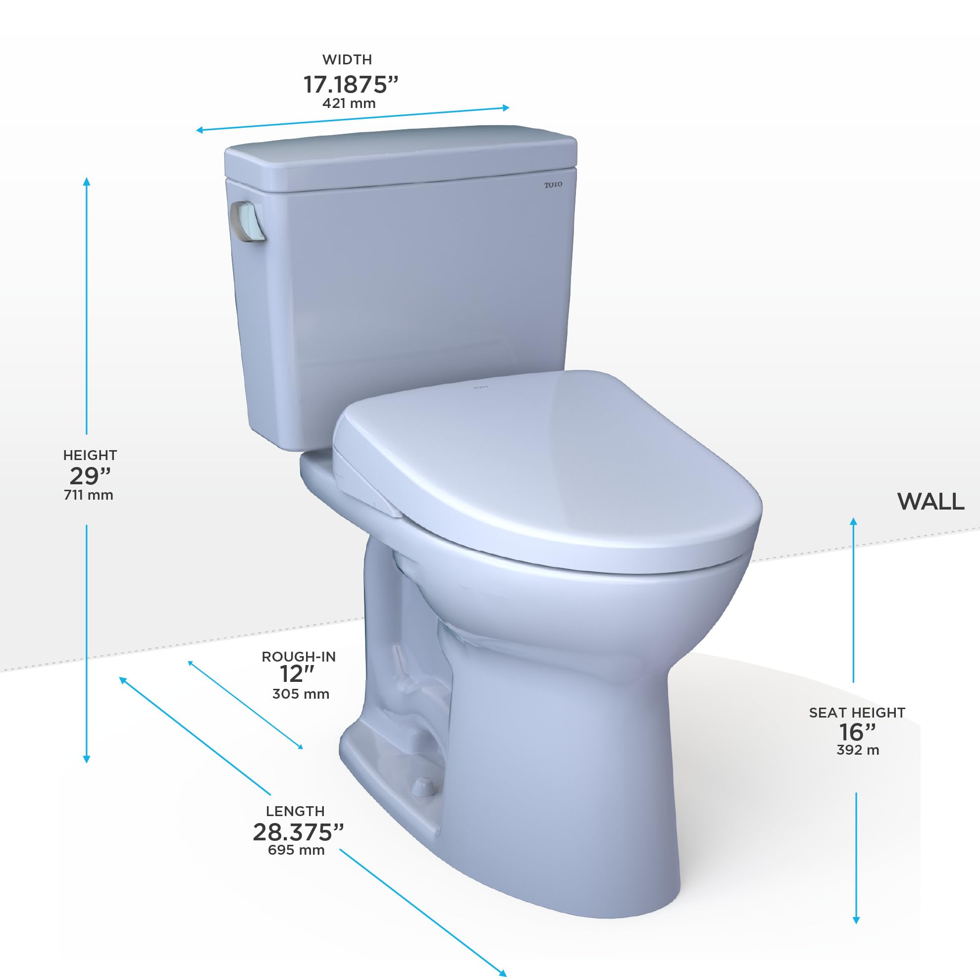 TOTO Drake WASHLET Two-Piece Elongated 1 28 GPF TORNADO FLUSH Toilet with S5 Bidet Seat Cotton White - — view 18