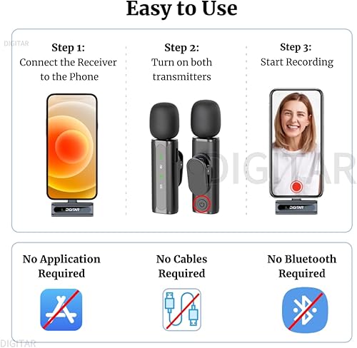 Miniatura 6 de Mini micrófono de solapa inalámbrico para iPhone, Android, iPad, reducción de ruido, monitor de audio, estuche de carrera, sonido cristalino de
