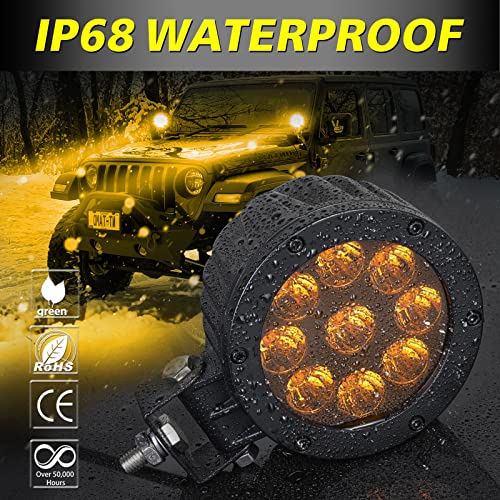 Image of 5 Inch 90W Amber Round Fog Lights 2Pcs CREE LED Round Offroad Lights Spot Beam LED Pods Light Bar Bumper Lights Roof Lights for Truck Pickup UTV Toyota Jeep Ford GMC
